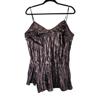 DARK CHOCOLATE BEADED EMBELLISHED TANK TOP SIZE 1X